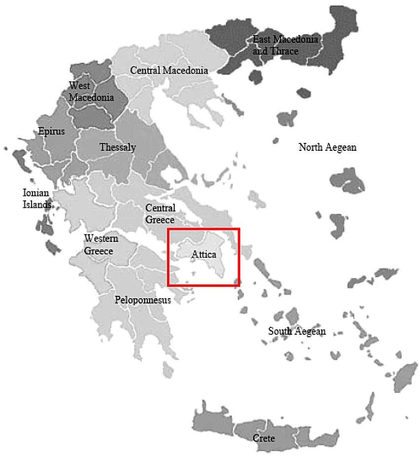 attica, grecia mapa