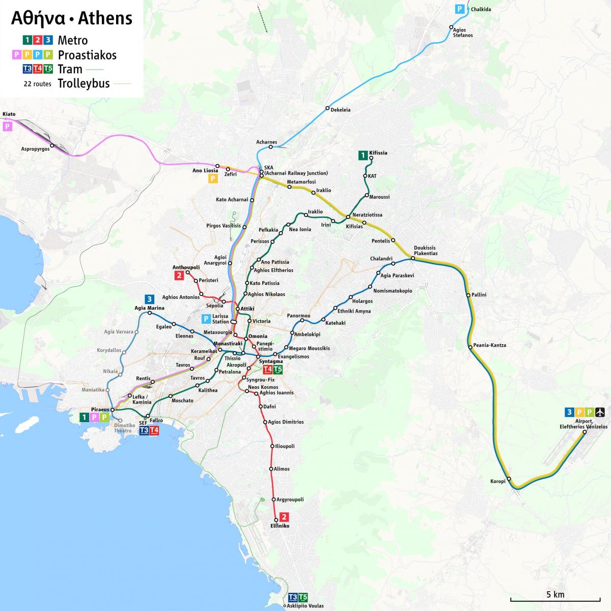 Atenas de metro y tranvía mapa