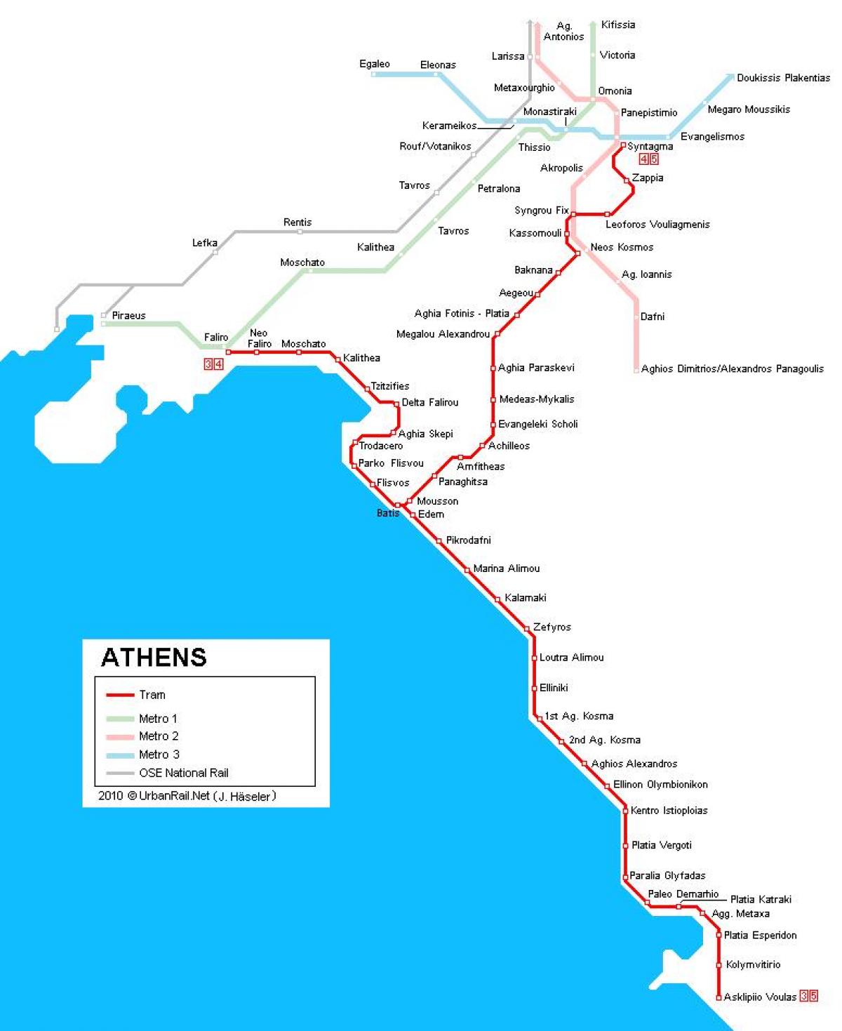 tranvía mapa de Atenas, grecia