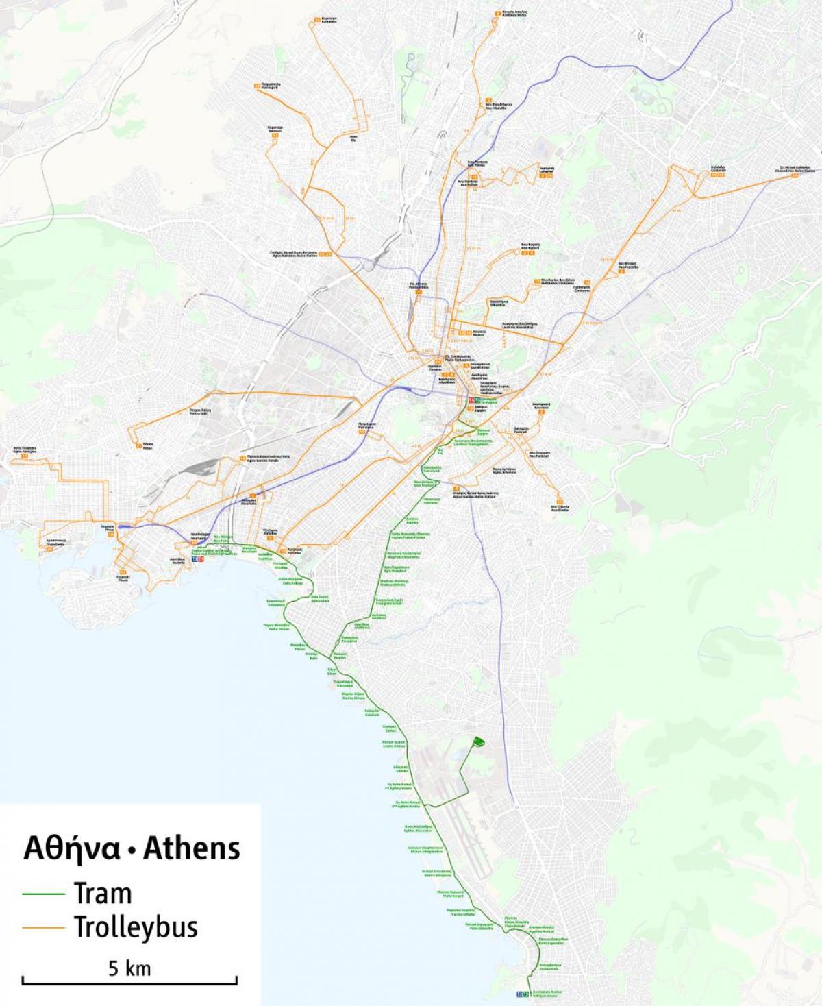 Atenas trolebús mapa de la ruta