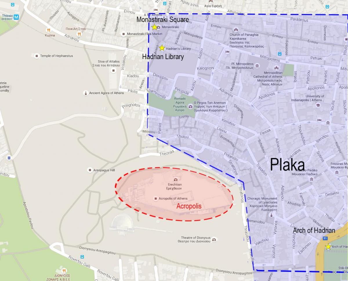mapa de plaka, en Atenas, grecia