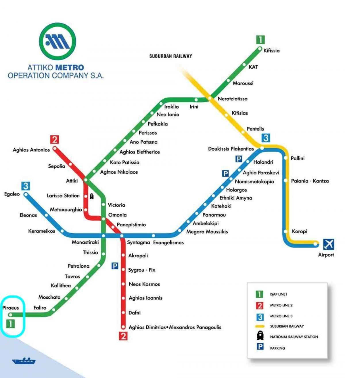 mapa de la estación de metro de el pireo 