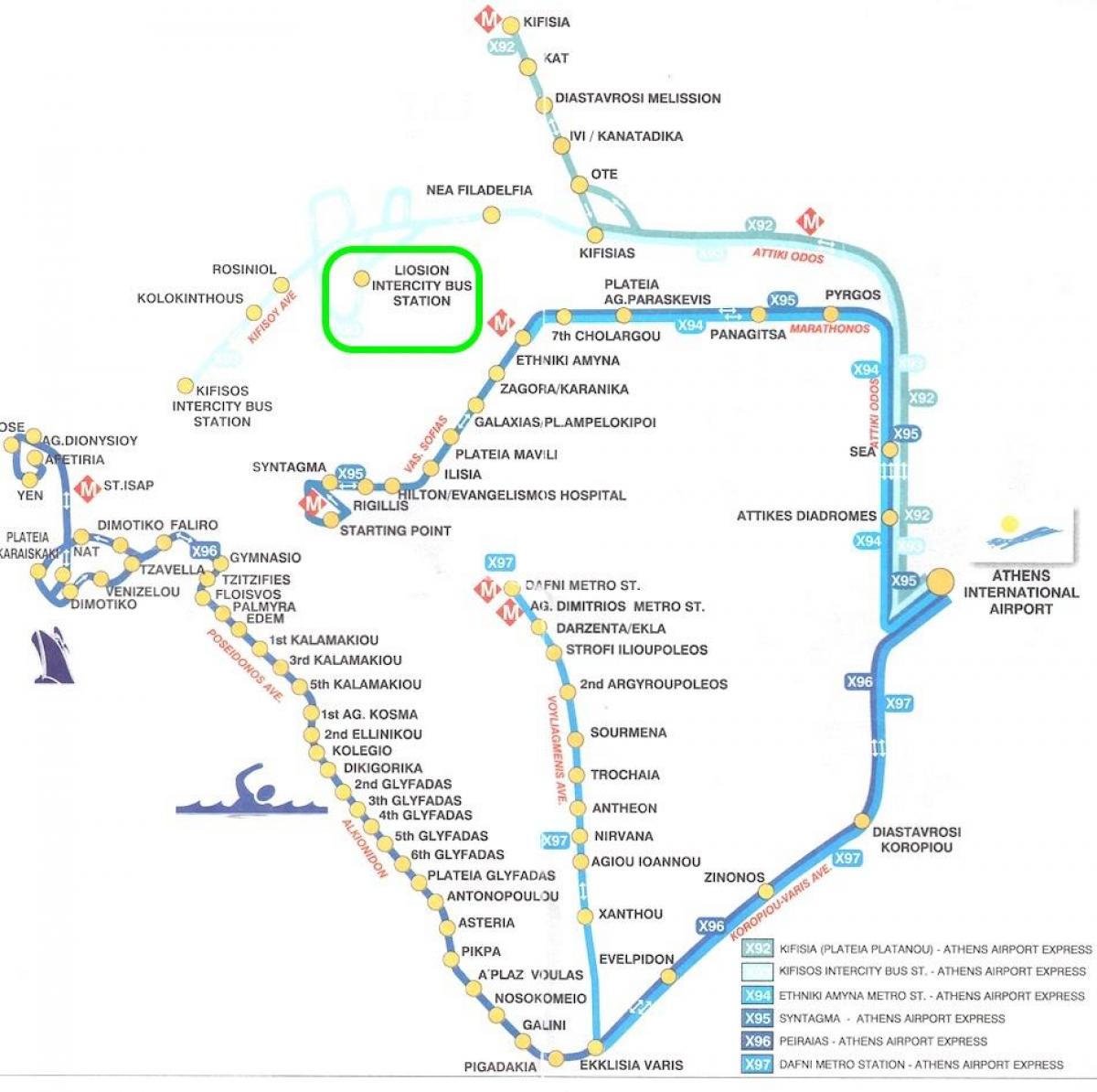 mapa de liosion la estación de autobuses de Atenas 