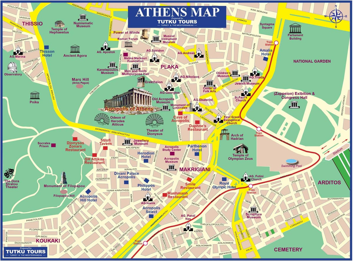 mapa turístico de Atenas, grecia